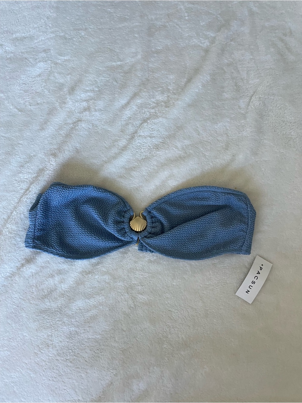 PacSun Light Blue Textured Bandeau Top with Gold Shell